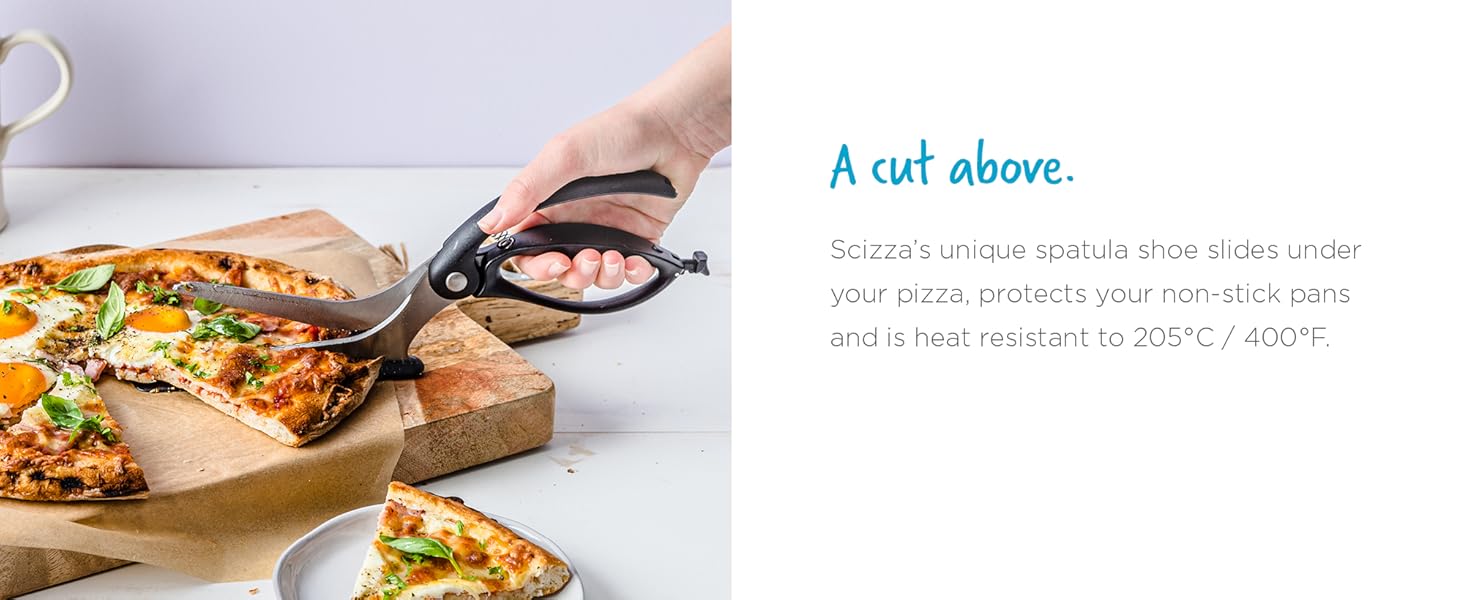 Dreamfarm Scizza 2-In-1 Easy Ergonomic Pizza Scissors with Stainless Steel Pizza Cutter Blades & Non-Stick Slice Server - Black