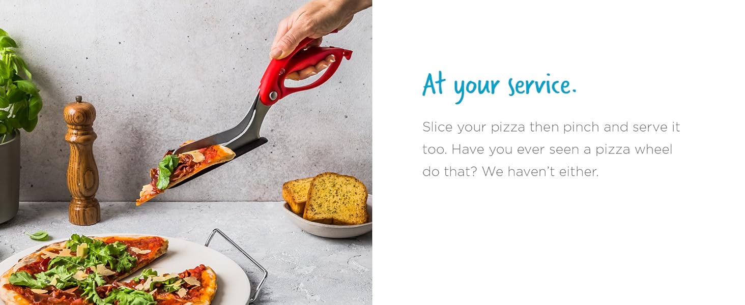 Dreamfarm Scizza 2-In-1 Easy Ergonomic Pizza Scissors with Stainless Steel Pizza Cutter Blades & Non-Stick Slice Server - Black