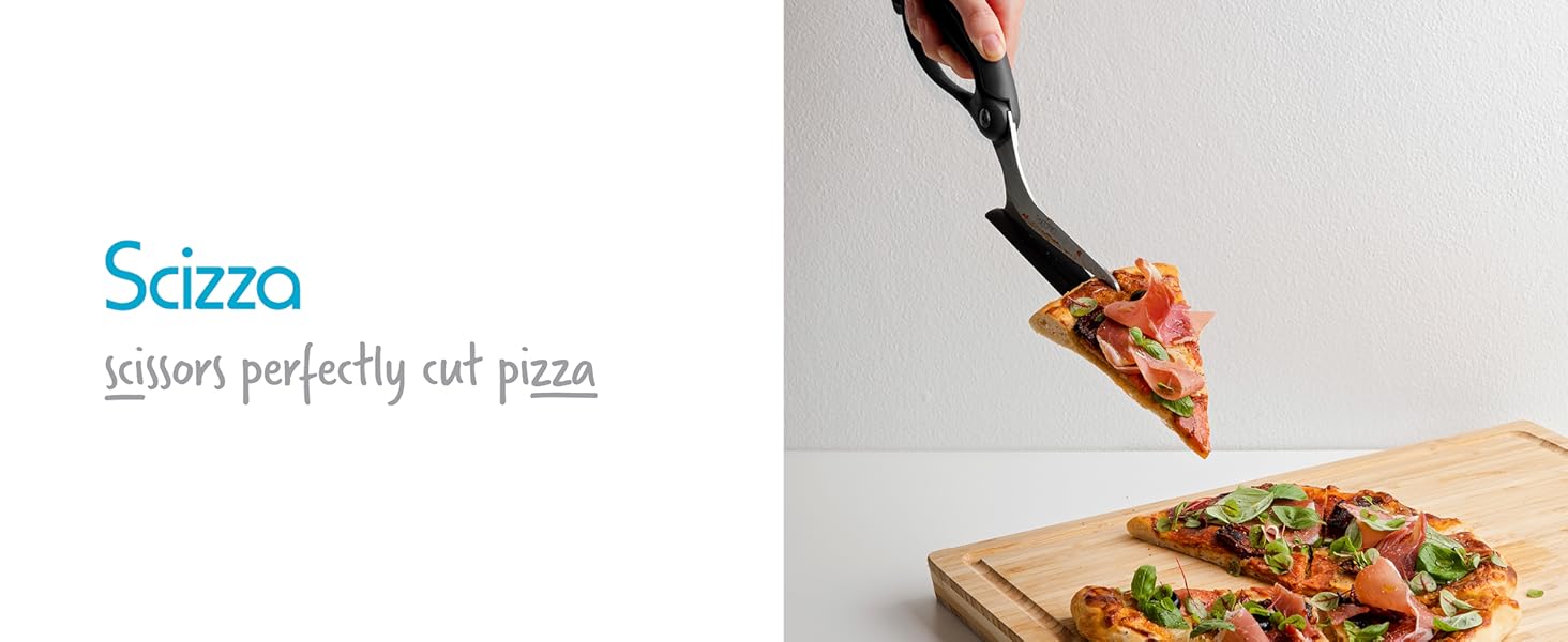 Dreamfarm Scizza 2-In-1 Easy Ergonomic Pizza Scissors with Stainless Steel Pizza Cutter Blades & Non-Stick Slice Server - Black