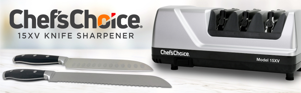 Chef’sChoice 15XV EdgeSelect Professional Electric Knife Sharpener with 100-Percent Diamond Abrasives and Precision Angle Guides for Straight Edge and Serrated Knives, 3-Stage, Gray