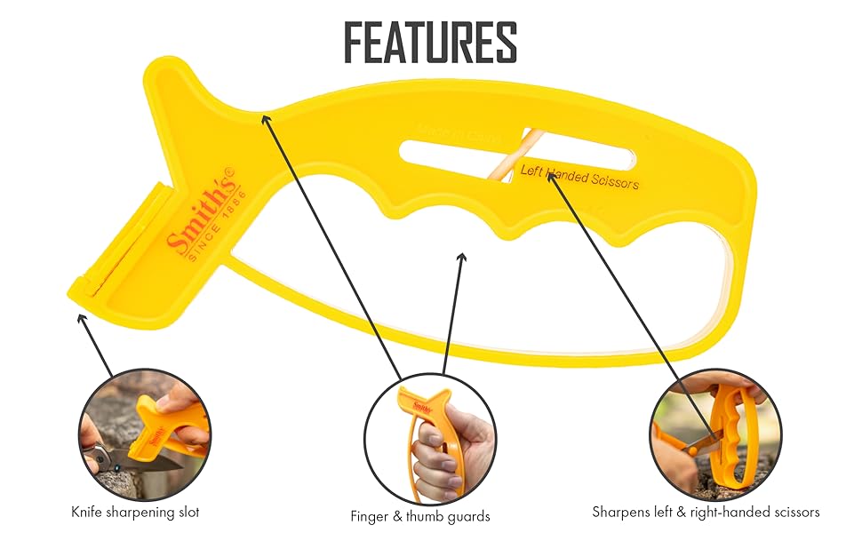 Smith’s JIFF-S 10-Sec Knife & Scissors Sharpener - Right & Left-Handed Scissors - Carbide Blades - Outdoor Sharpener for Pocket, Hunting, Fishing & Kitchen Knives - Handheld Pullover Sharpener