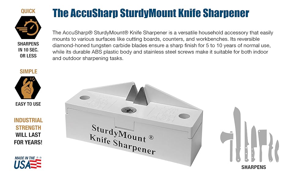 AccuSharp Knife Sharpening Tool for Restoration, Diamond-Honed Tungsten Carbide Blade Sharpener with Sturdy Mount, Helps Revive, Hone, & Restore Kitchen Knives & All Blades