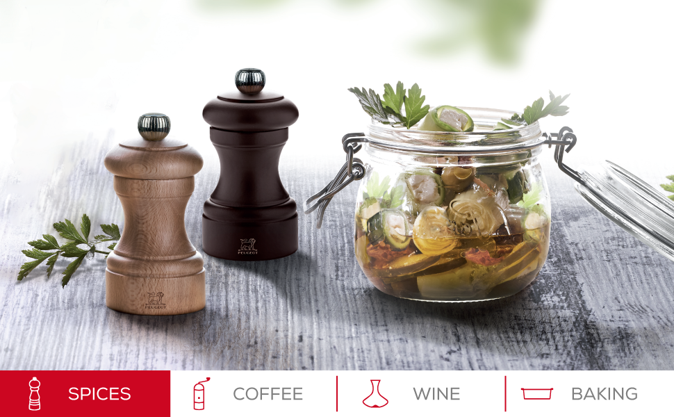 Peugeot Bistro Duo 2/24291 Manual Salt and Pepper Mill Set - Classic Adjustable Grinder, Beechwood, 4inch, Black and White