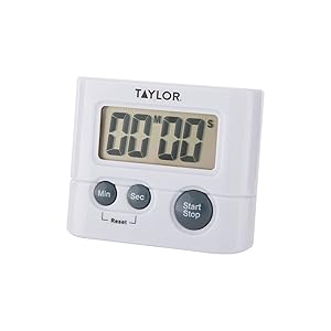 Taylor Digital Timer with 99 Minute 59 Second Display, Easy to Use, White Compact Design for Kitchen Cooking, Baking, and Timing Needs
