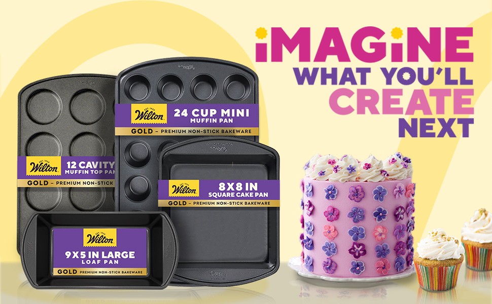 Wilton Gold Non-Stick 12 -Cup Muffin Pan, Cold-Rolled Steel Bakeware, Made without PFAS, 10.5 x 15 x 1.4 in, Packaging May Vary