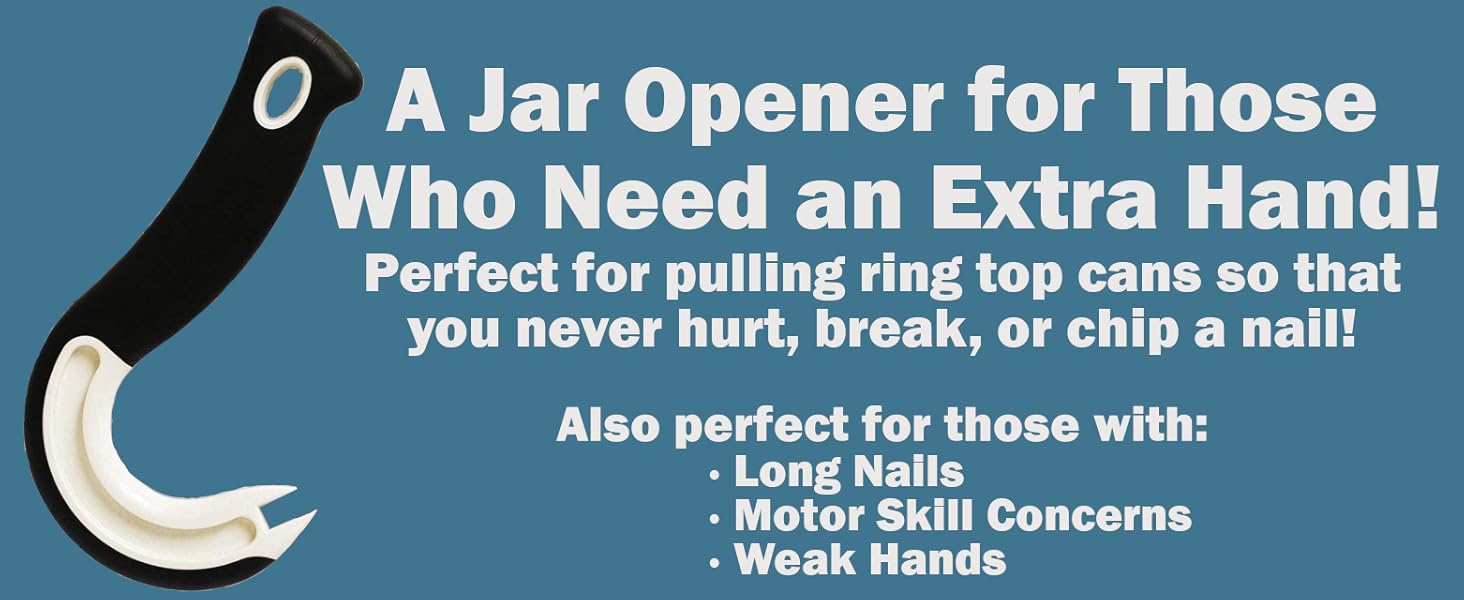 Jokari Ring Pull Can Opener for Soda and Food Cans Arthritis Aid with Non Slip Grip for Seniors Kids and Nail Protection Manual Pull Tab Tool for Easy Open Cans Black Dishwasher Safe