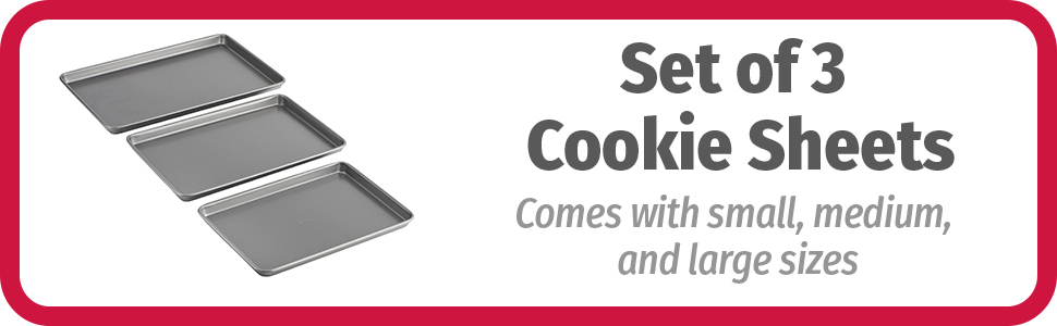 GoodCook Everyday Nonstick Baking Sheet Set, 3 Pack Includes One Small, Medium & Large Pan Carbon Steel Construction Cookie Sheet Bakeware Set, Gray