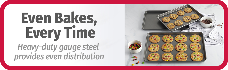 GoodCook Everyday Nonstick Baking Sheet Set, 3 Pack Includes One Small, Medium & Large Pan Carbon Steel Construction Cookie Sheet Bakeware Set, Gray