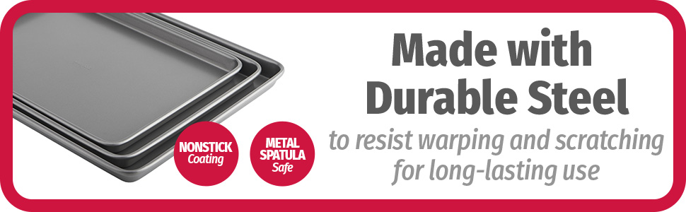 GoodCook Everyday Nonstick Baking Sheet Set, 3 Pack Includes One Small, Medium & Large Pan Carbon Steel Construction Cookie Sheet Bakeware Set, Gray