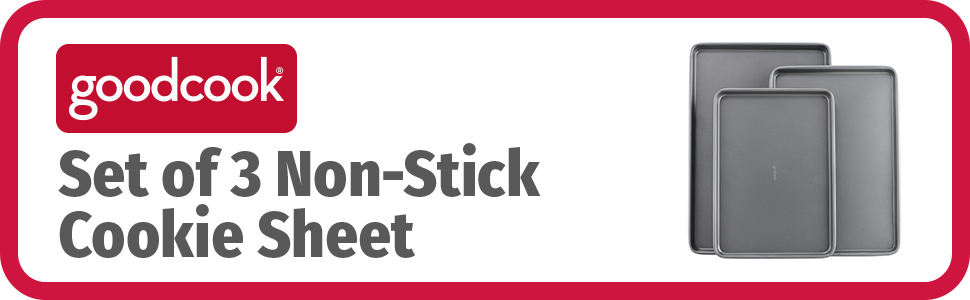 GoodCook Everyday Nonstick Baking Sheet Set, 3 Pack Includes One Small, Medium & Large Pan Carbon Steel Construction Cookie Sheet Bakeware Set, Gray