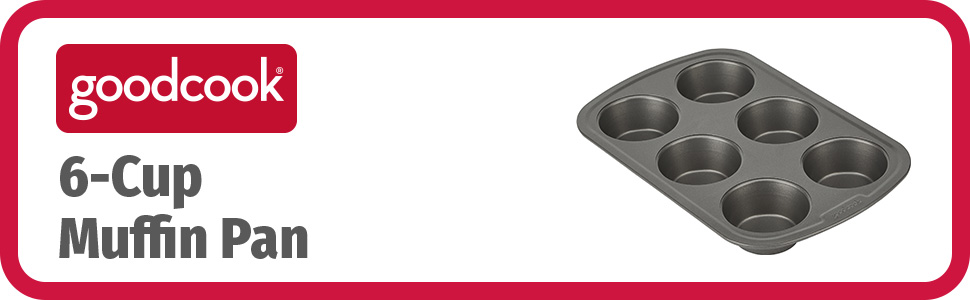 GoodCook Everyday Nonstick Steel Muffin Pan, 6 Cup, Gray