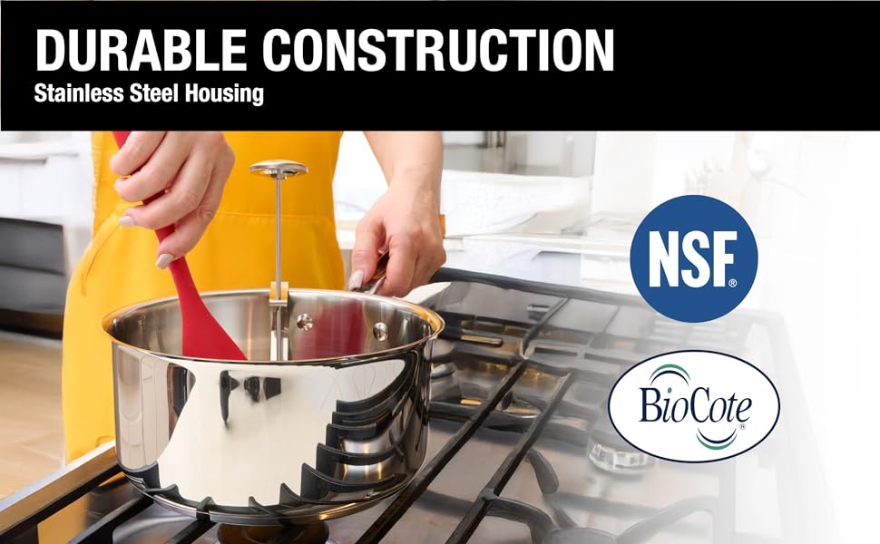 CDN Digital Thermometer Long 8'' Stainless Steel Stem, Adjustable Pot Clip, Preset Candy Stages with Audio/Visual Alerts, Instant Read For Cooking, Deep Frying & Oil - DTC450