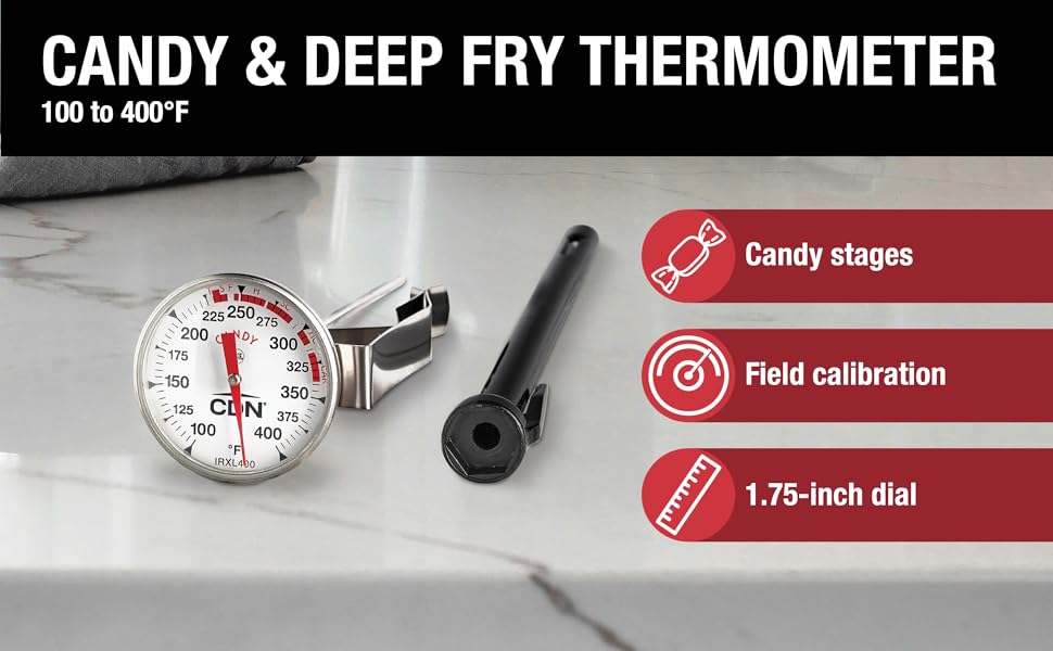 CDN Digital Thermometer Long 8'' Stainless Steel Stem, Adjustable Pot Clip, Preset Candy Stages with Audio/Visual Alerts, Instant Read For Cooking, Deep Frying & Oil - DTC450