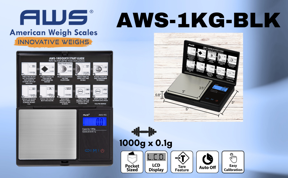 American Weigh Scales Series Digital Pocket Weight Scale 600g x 0.1g |Digital Gram Scale Small Scale Mini Food Scale Jewelry Scale Ounces/Grains Scale, Easy to Carry (Black, 1000g x 0.1g)