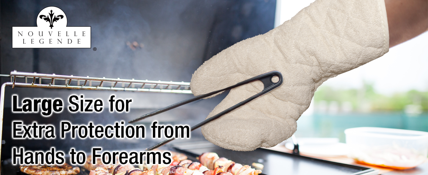 Nouvelle Legende Quilted Cotton Terry Oven Mitts for Baking, BBQ, and Cooking Protection, Heat-Resistant Gloves for Kitchen and Grill, Comfortable Grip, Machine Washable, Reusable, 17-Inch, 1 Pair