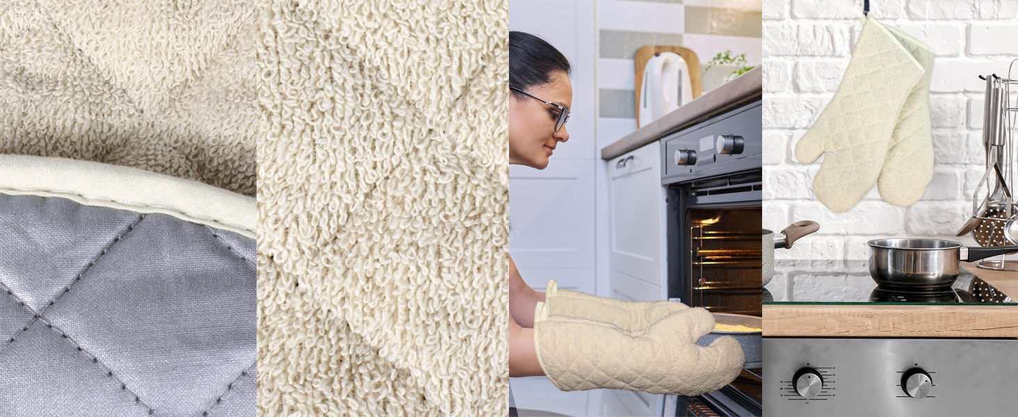 Nouvelle Legende Quilted Cotton Terry Oven Mitts for Baking, BBQ, and Cooking Protection, Heat-Resistant Gloves for Kitchen and Grill, Comfortable Grip, Machine Washable, Reusable, 17-Inch, 1 Pair