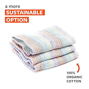 Full Circle Tidy 100% Organic Cotton Dish Cloths - Absorbent, Reusable, Kitchen Towels, Eco-Friendly, Machine Washable - Red