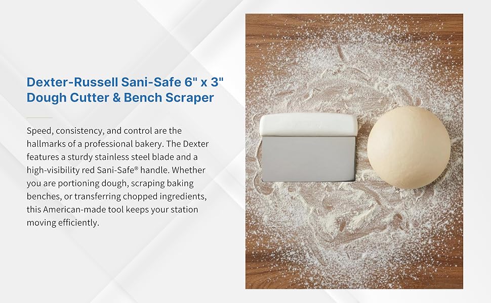 Dexter-Russell 6” x 3” Dough Cutter/Scraper – 19783, High-Carbon Stainless Steel Blade, Textured Polypropylene Handle, NSF Certified, Made in USA – Sani-Safe Series