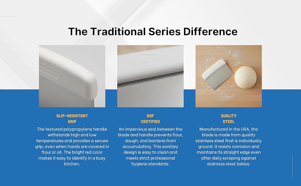 Dexter-Russell 6” x 3” Dough Cutter/Scraper – 19783, High-Carbon Stainless Steel Blade, Textured Polypropylene Handle, NSF Certified, Made in USA – Sani-Safe Series