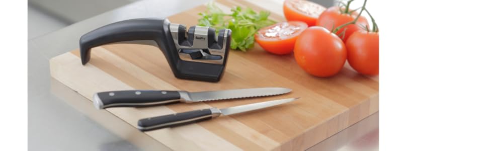 Smith’s 50101 Pull-Thru Knife & Scissor Sharpener – Black/Silver – Pull-Thru Knife Sharpener – Left & Right-Handed Scissor Sharpener – Coarse & Fine Sharpening Slots – Straight & Serrated Blades