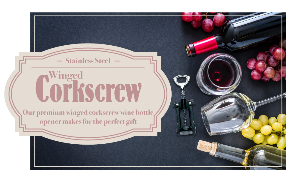 Evriholder Winged Corkscrew for Wine Bottles, Easy Manual Cork Remover, Multi-Purpose Opener for Beer and Soft Drinks, Ergonomic Handle, Stainless Steel, Dishwasher Safe, Black