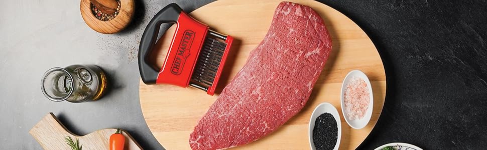 Chef-Master Meat Tenderizer Tool, Stainless Steel Sharp Needle Blade Tenderizer Tool for Beef, Chicken, Turkey, Pork, Fish, Professional Tenderizing Machine Cooking Set,