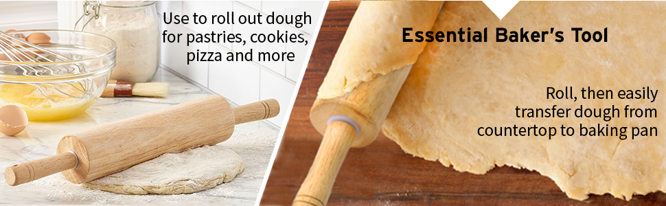 FARBERWARE Classic Wood Rolling Pin, 18-Inch Hardwood Dough Roller for Baking Pizza, Pies, Pastry and Cookies, Ergonomic Handles, Kitchen Essential