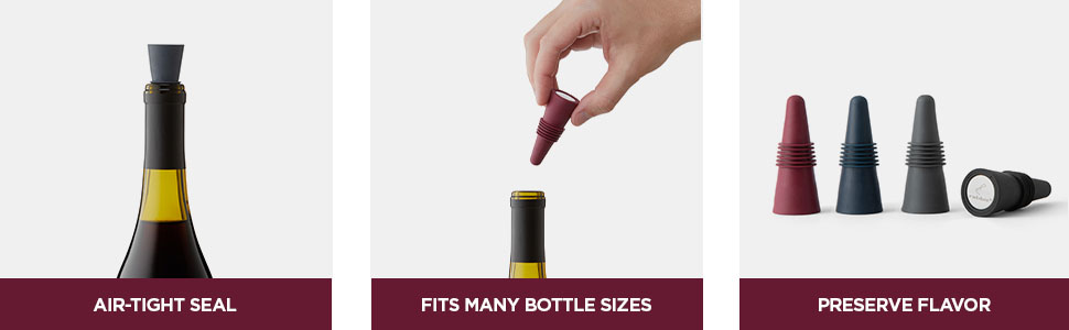 Rabbit W6121 Bottle Stoppers Set of 4, Multicolor Wine Bottle Caps to Preserve Freshness, Stylish and Durable, Perfect for Parties and Gifts