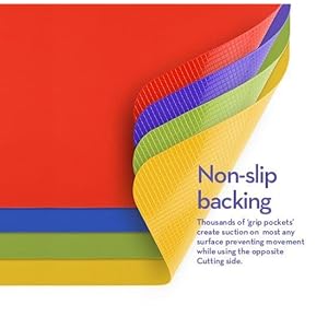 Dexas Heavy Duty Grippmat Flexible Cutting Board Set of Four, 11.5 x 14 inches, Blue, Green, Yellow and Red,6554PK