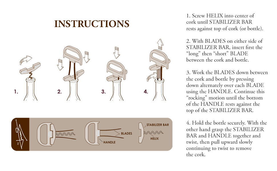 The Durand® two part device to successfully remove older and fragile wine corks whole and intact.