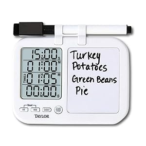 Taylor 5849 Four-Event Digital Timer with Whiteboard for School, Learning, Projects, and Kitchen Tasks, white