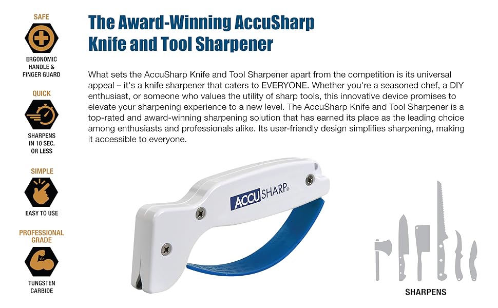 AccuSharp Knife Sharpener, Ergonomic Comfortable Handle, Compact & Easy to Use, Restore and Hone Straight & Serrated Knives, Blaze Orange