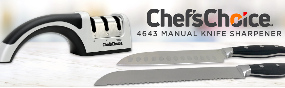 Chef'sChoice Manual Knife Sharpeners for 15- and 20-Degree Straight-Edge and Serrated Knives with Diamond Abrasives Precise Angle Control & Compact Footprint, 2-Stage, Gray