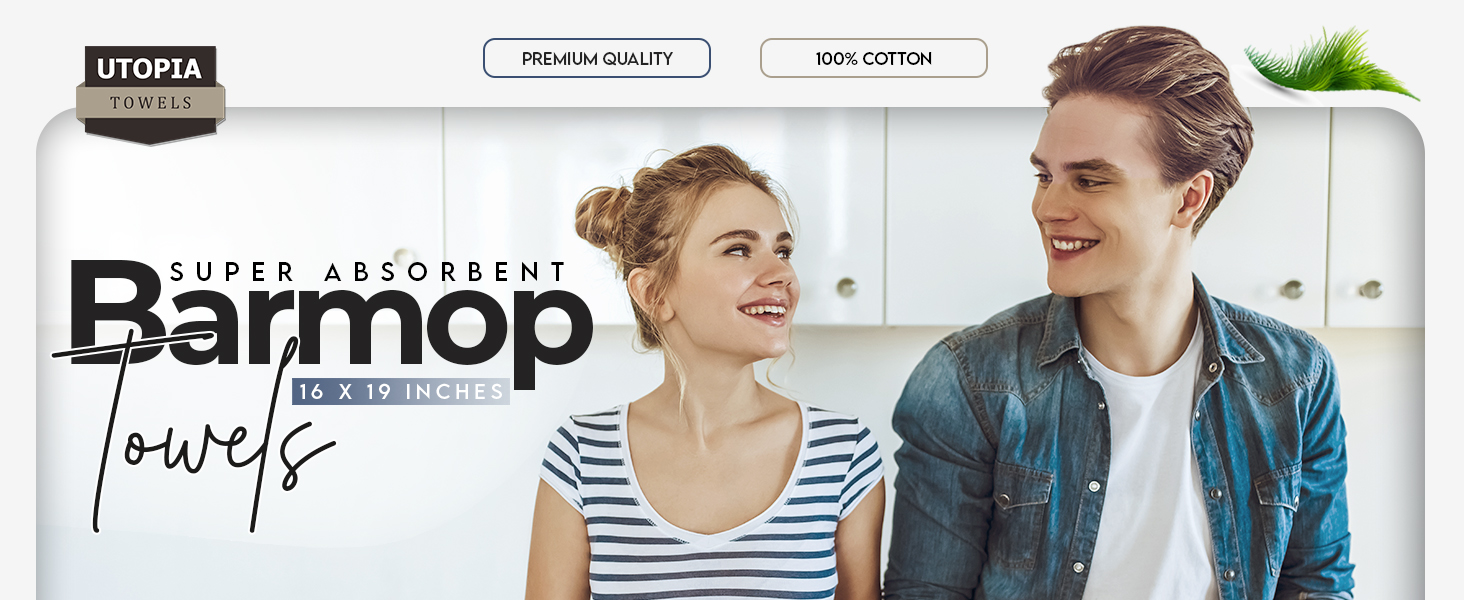 Utopia Towels Kitchen Bar Mops, Pack of 12, 16 by 19 Inches, 100% Cotton Super Absorbent White Towels, Multi-Purpose Cleaning Towels for Home and Kitchen Bars