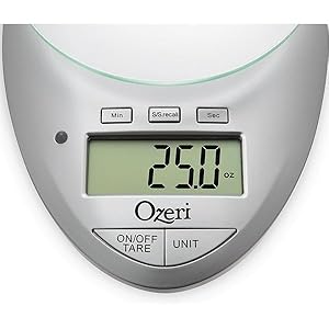Ozeri Pro II Digital Kitchen Scale with Removable Glass Platform and Countdown Kitchen Timer (1 g to 12 lbs Capacity)