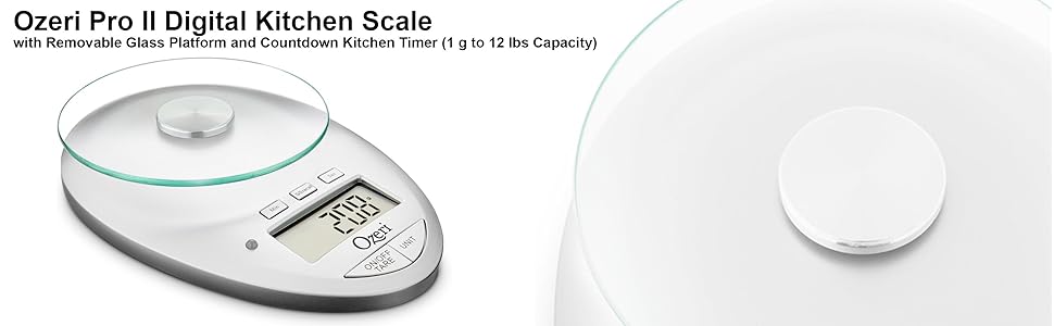 Ozeri Pro II Digital Kitchen Scale with Removable Glass Platform and Countdown Kitchen Timer (1 g to 12 lbs Capacity)