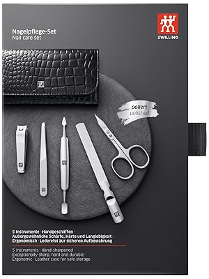ZWILLING Manicure Set (5-Piece, Scissors, Clippers, Tweezers, Cuticle Pusher, Nail File), Classic, Black