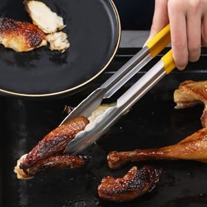 New Star Foodservice 35773 12-Inch Utility Spring Tongs, Stainless Steel, Vinyl Coated, Set of 12, Red