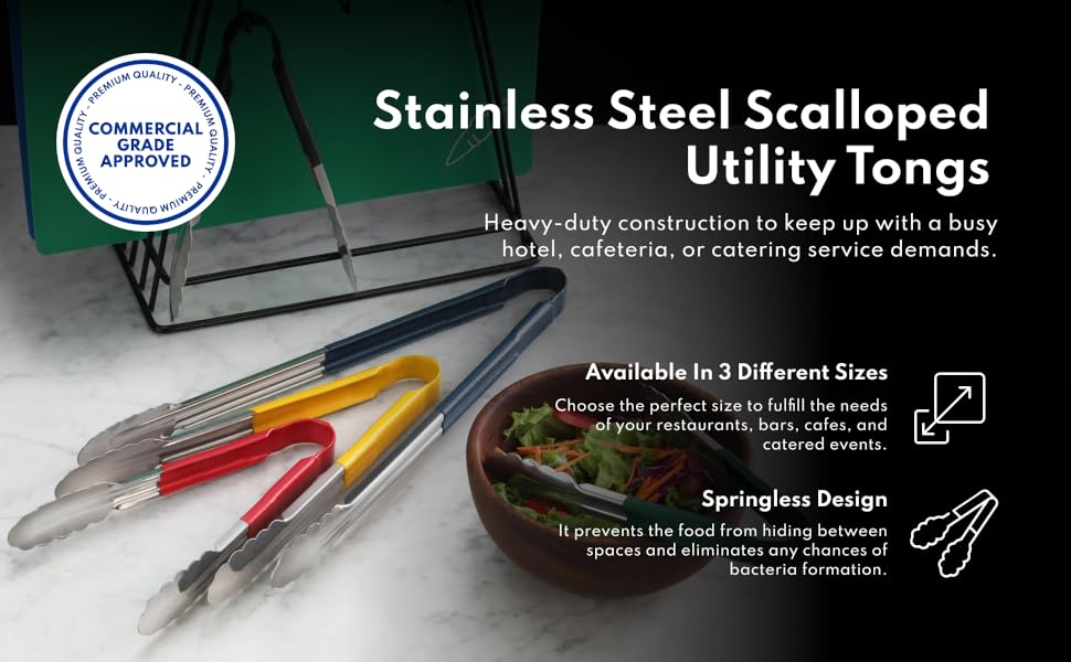 New Star Foodservice 35773 12-Inch Utility Spring Tongs, Stainless Steel, Vinyl Coated, Set of 12, Red