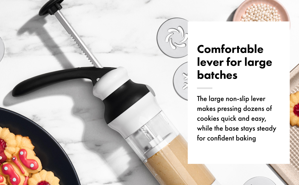 OXO Good Grips 14-Piece Cookie Press Set, Cookie Press with 12 Stainless Steel Disks and Storage Case, Holiday Baking and Everyday Treats, Essential Baking Supplies