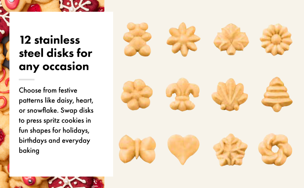 OXO Good Grips 14-Piece Cookie Press Set, Cookie Press with 12 Stainless Steel Disks and Storage Case, Holiday Baking and Everyday Treats, Essential Baking Supplies