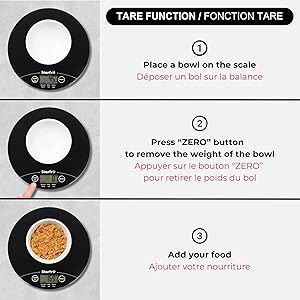 Starfrit Digital Kitchen Scale - Glass Platform - Measures Weight and Liquid Volume - 11 lb / 5 kg Capacity - Black