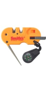 Smith’s 50364 Pocket Pal X2 Sharpener & Outdoors Tool – Yellow – Coarse and Fine – LED Light – Fire Starter – Signal Whistle - Compass