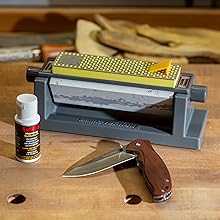 Smith's 50448 6” Diamond Tri-Hone Stone Sharpening System - Grey - Fine, Natural, & Coarse Stones - 3-Way Honing - Nonslip Rubber Feet - Restore Tools, Hunting, Kitchen, Fishing & Pocket Knives