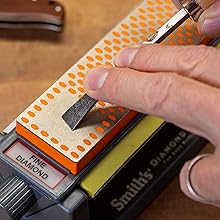 Smith's 50448 6” Diamond Tri-Hone Stone Sharpening System - Grey - Fine, Natural, & Coarse Stones - 3-Way Honing - Nonslip Rubber Feet - Restore Tools, Hunting, Kitchen, Fishing & Pocket Knives