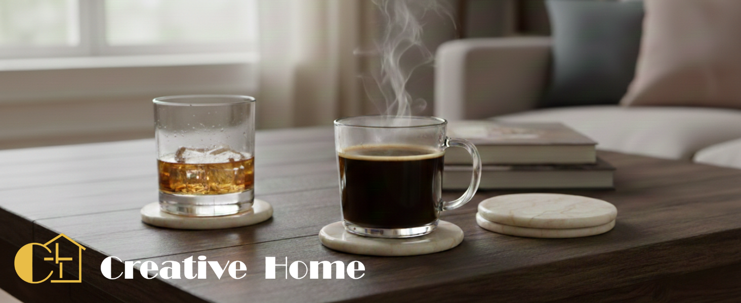 Creative Home Set of 4 Genuine Marble Drink Coasters – 4