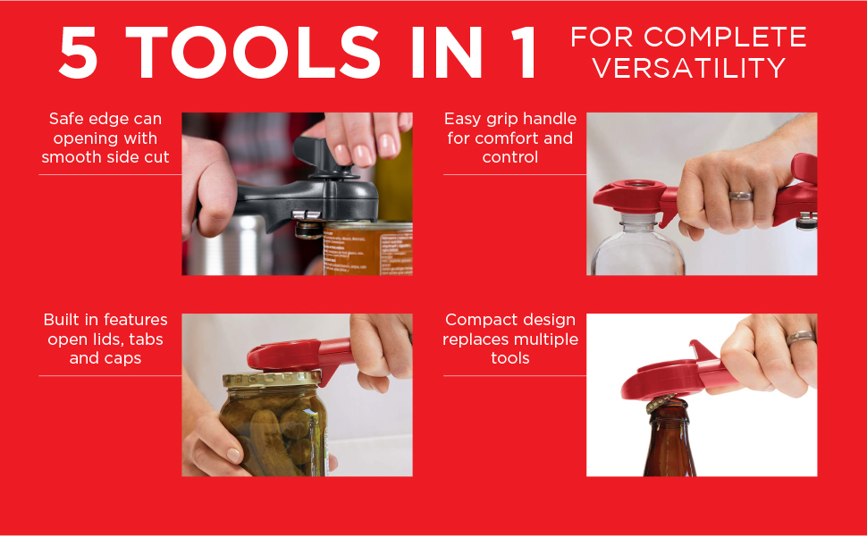 Kuhn Rikon Auto Safety Master Opener for Cans, Bottles and Jars, 9 x 2.75 inches, Black