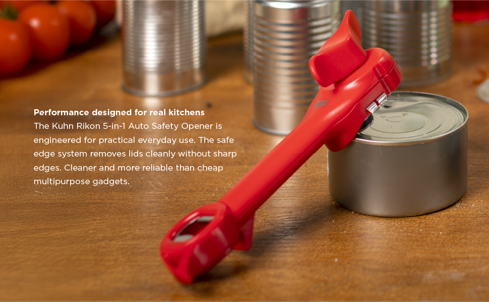 Kuhn Rikon Auto Safety Master Opener for Cans, Bottles and Jars, 9 x 2.75 inches, Black