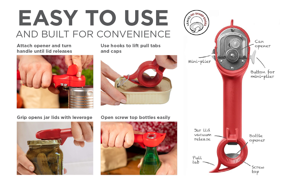 Kuhn Rikon Auto Safety Master Opener for Cans, Bottles and Jars, 9 x 2.75 inches, Black