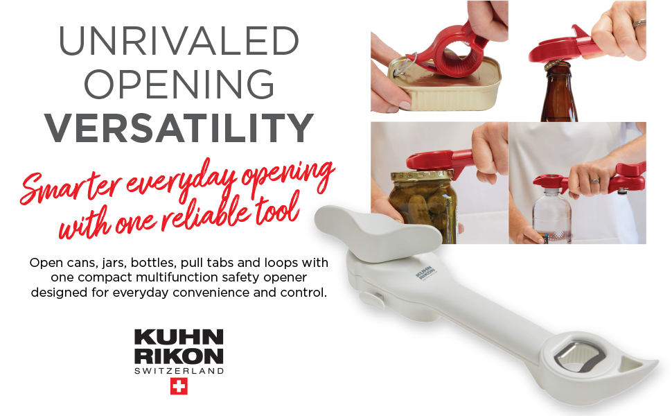 Kuhn Rikon Auto Safety Master Opener for Cans, Bottles and Jars, 9 x 2.75 inches, Black